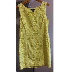 Women Tommy Hilfiger Yellow Eyelet Sleeveless V-neck Sheath Dress Size 12